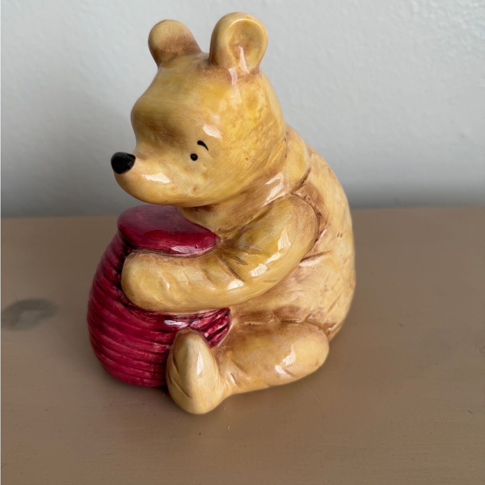 Disney vintage Winnie the Pooh Bear with Red Honey Pot Ceramic money bank